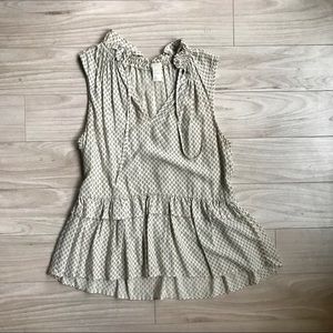 H&M Sleeveless Blouse Geo Print Tie Neck Ruffles